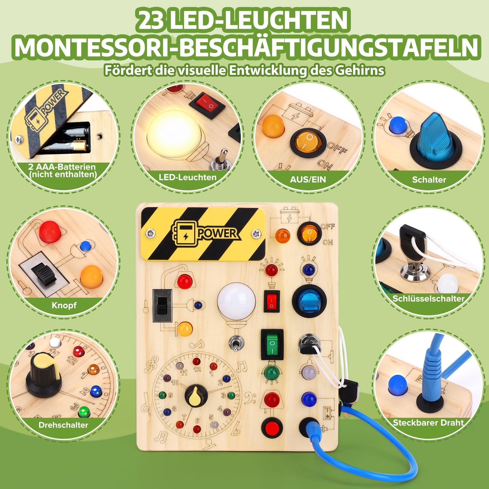 Montessori Wooden Busy Board with LED Switch 2