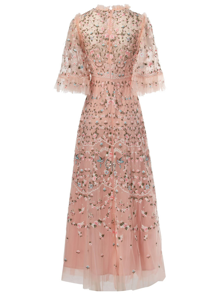 Women's Embroidered Flare-Sleeve Evening Maxi Dress 2