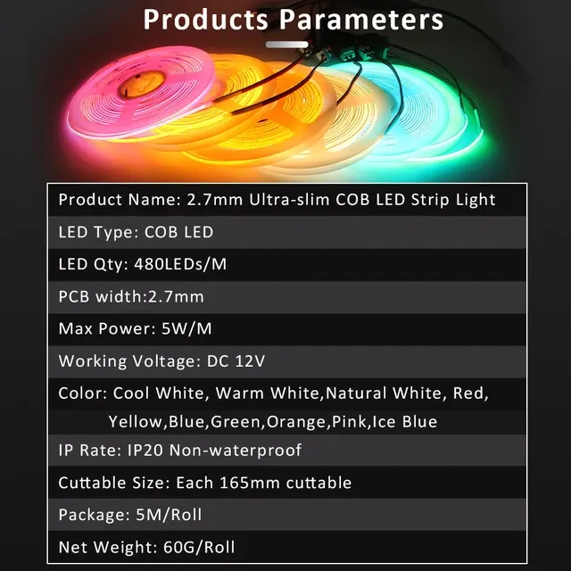 Slim Dimmable COB LED Strip 12V 2