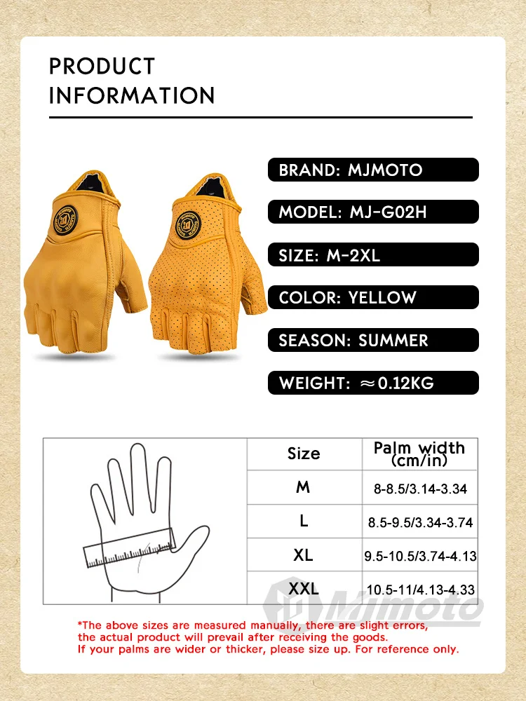 MJMOTO Retro Leder Motorrad Halbfingerhandschuhe Touchscreen Motocross Handschuhe 3