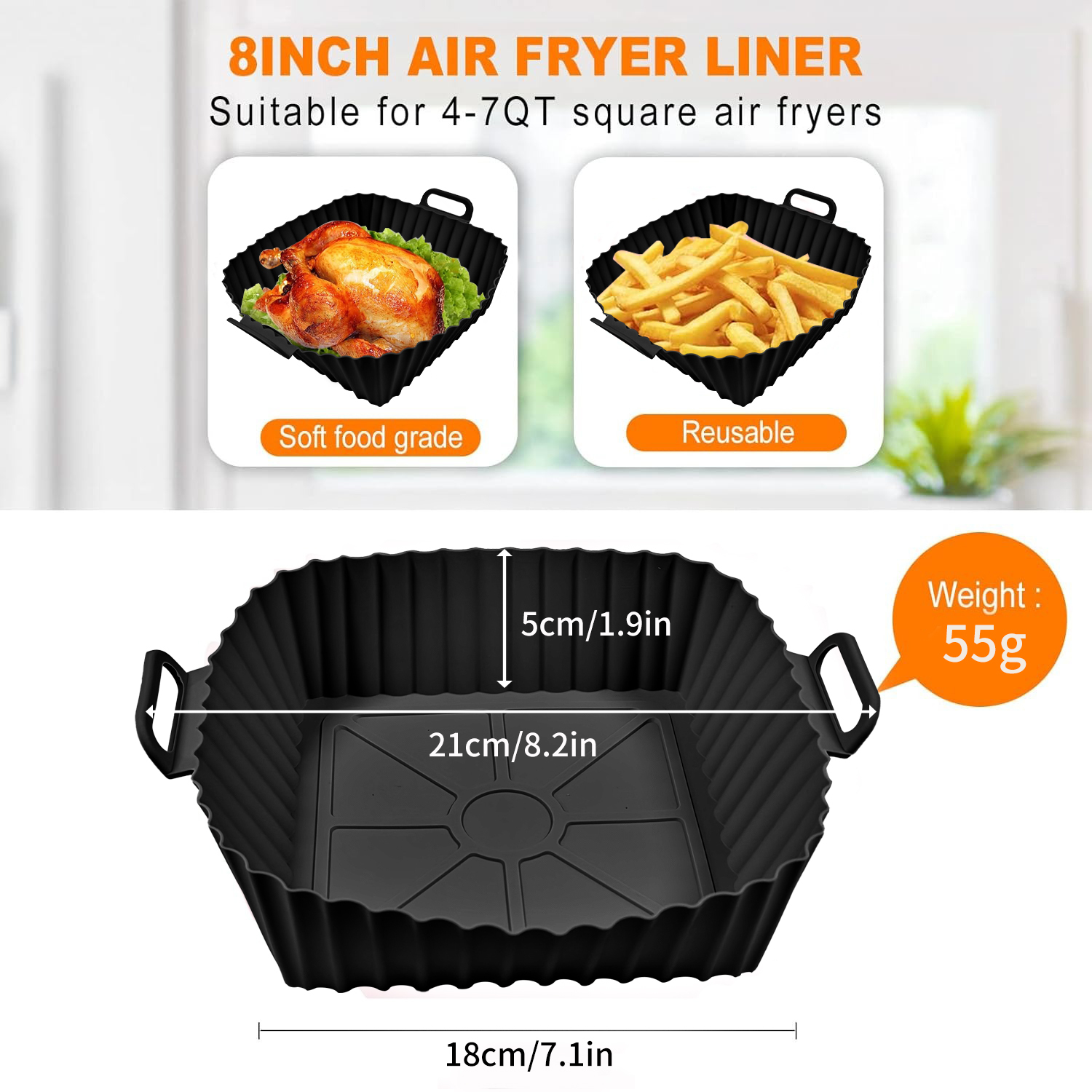 Reusable Silicone Air Fryer Liner 8 Inch 3