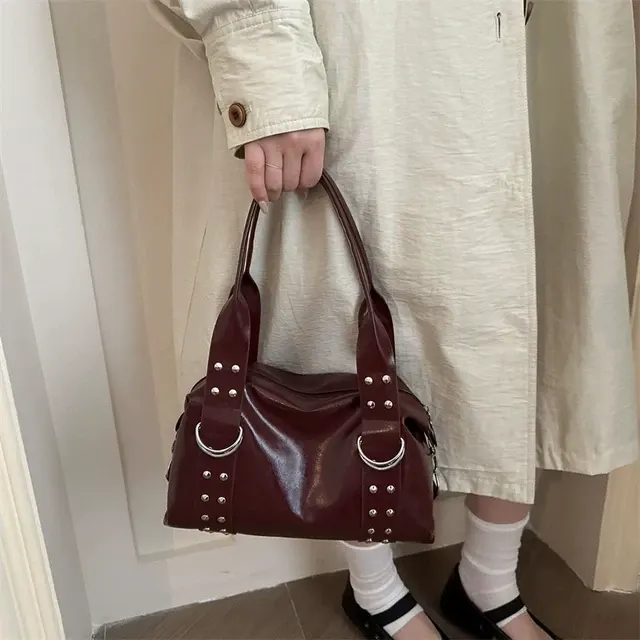 Large PU Leather Women's Shoulder Bag with Studs 4