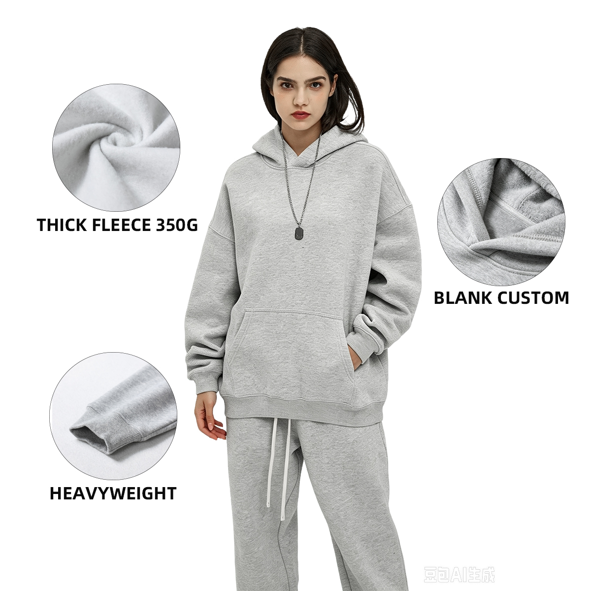 Thick Fleece Unisex Blank Hoodie 350 GSM 3