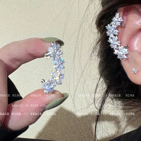 1 Pc Alloy Earrings Shiny Zircon Flower Ear