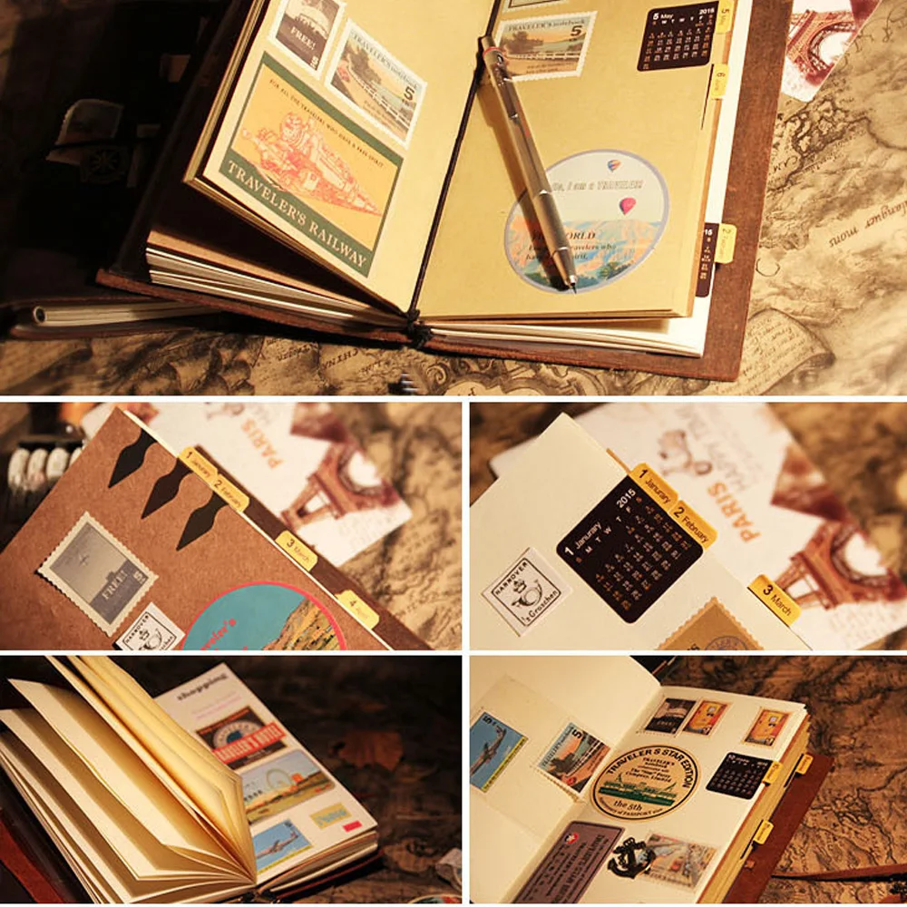 100 % Echtes Leder Nachfüllbares Reise-Notizbuch Retro-DIY Handgefertigtes 4