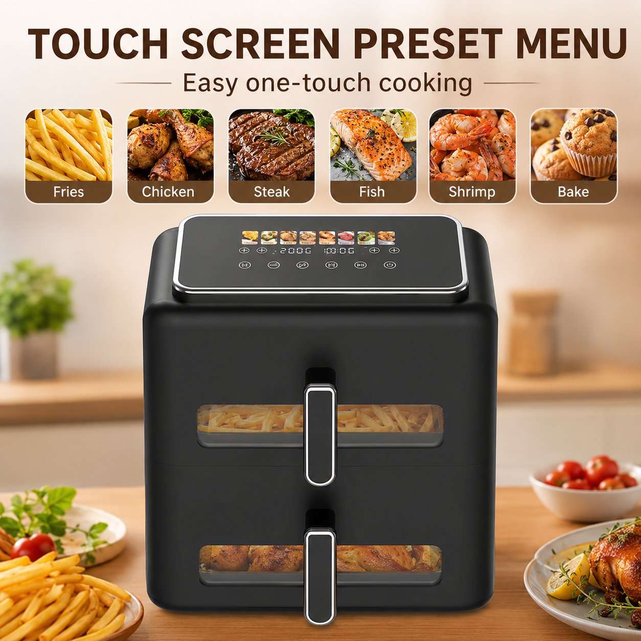 Dual Basket Touchscreen Air Fryer 2x 3L 3