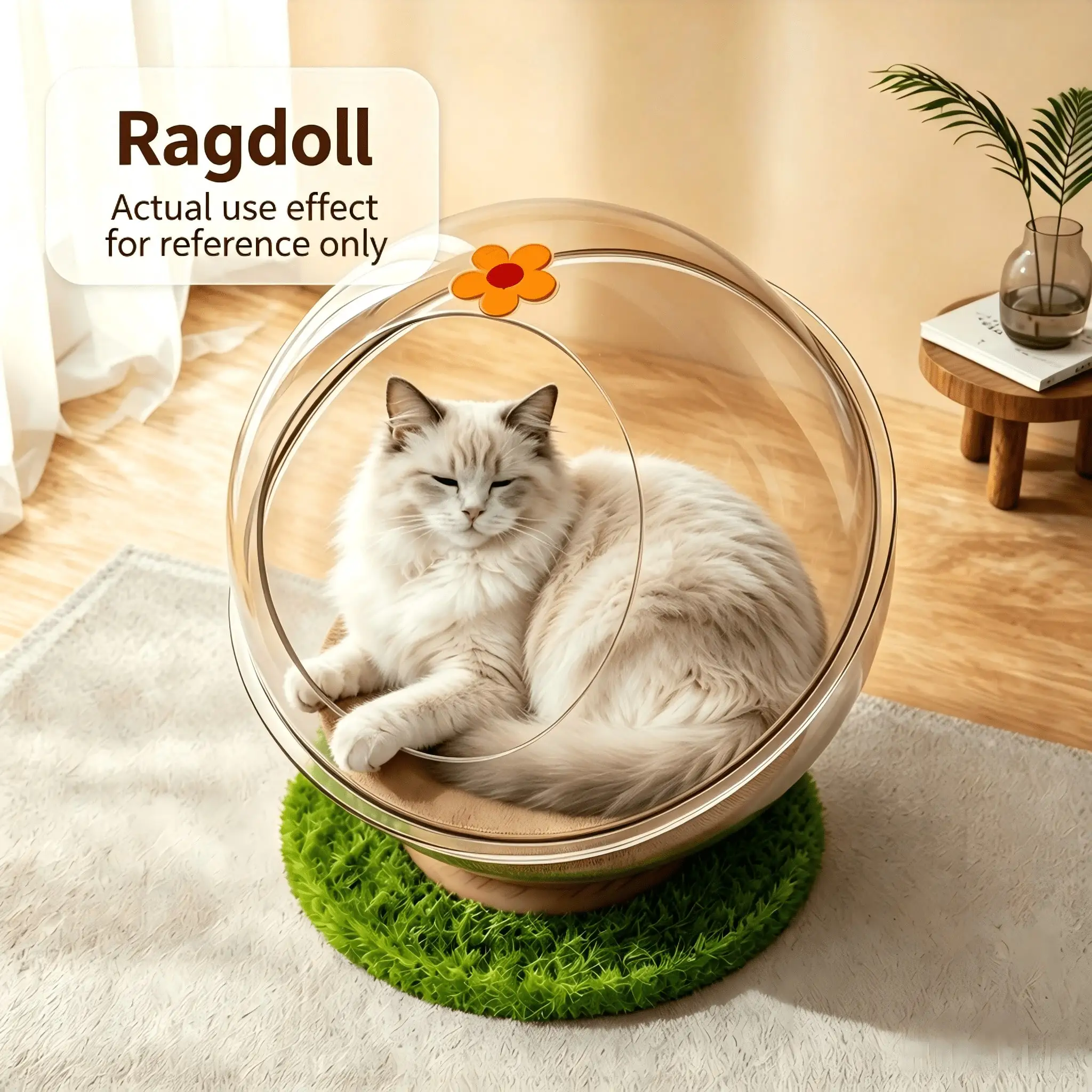 Acryl-Katzenbett – Raumkapsel-Haustierbett mit Breiter Basis & 360°-Drehung