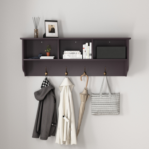 Espresso Entryway Wall Mounted Coat Rack With 4 2