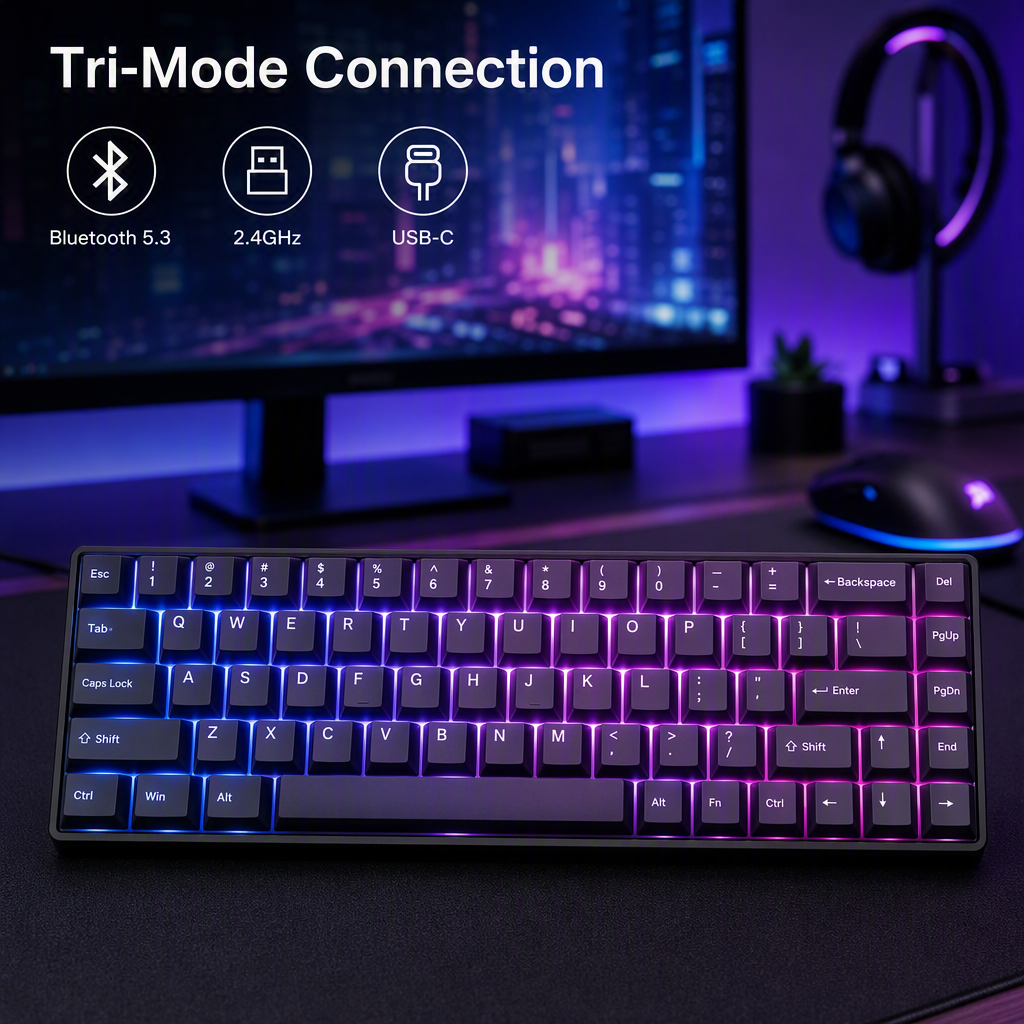 68 Key Tri-Mode -Swappable Mechanical Gaming Keyboard RGB 2
