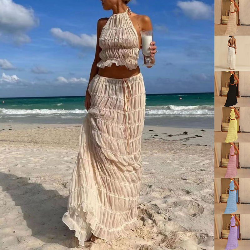 2pcs Women's Dress Suit Sexy Sleeveless Backless Cropped