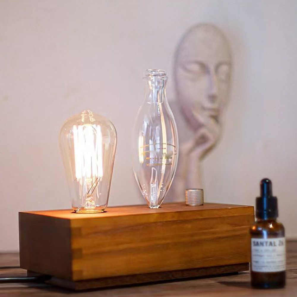 Vintage Wood Ultrasonic Diffuser With Bulb Light 3