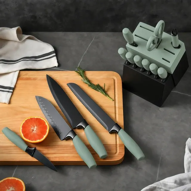 Japanese Kitchen Knife Set with Block 2