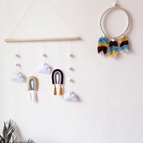Wooden Stick Rainbow Felt Pendant Wall Decoration