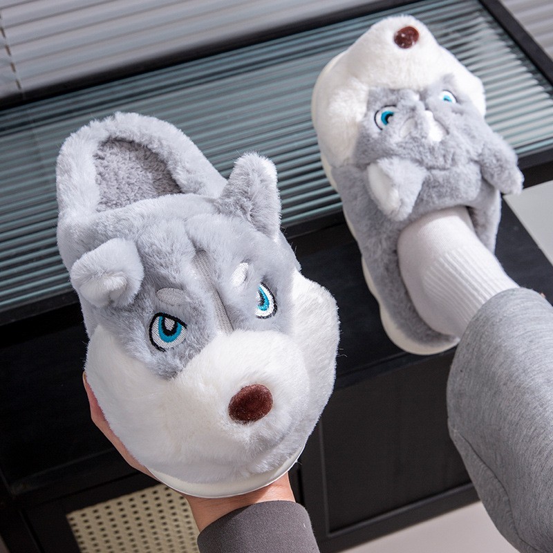 Warm Plush Siberian Husky Slides Sandals Platform Cloud 3