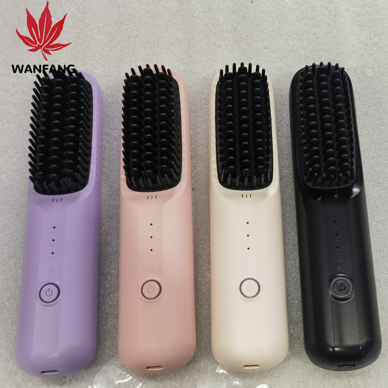 WF Portable Pink Ceramic Hair Straightener Brush Negative