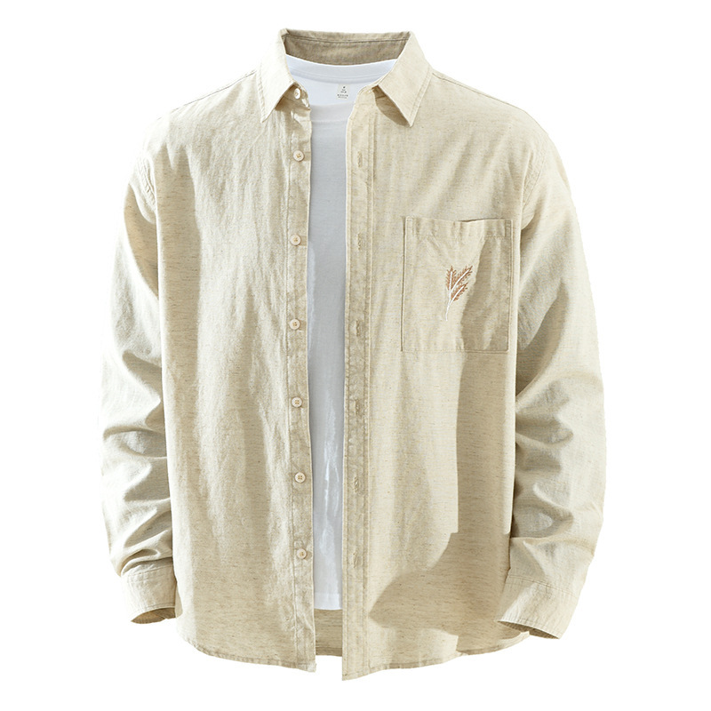 Men Breathable Cotton Linen Long Sleeve Shirt Lightweight