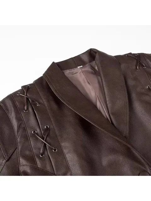 Kurze braune PU-Lederjacke 3