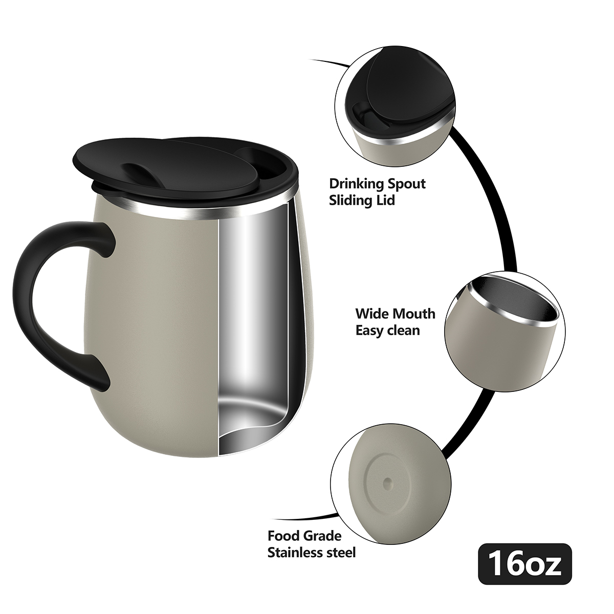Egg-Shaped Insulated Coffee Mug 16oz Handle 3