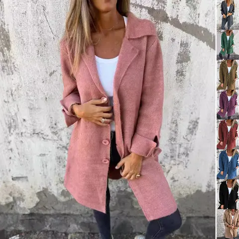 Single-Breasted Women's Coat with Lapels