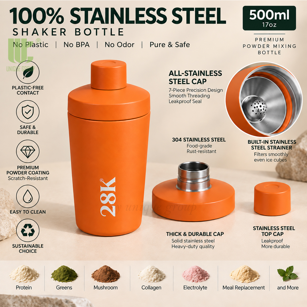 500ml Lead-Free Stainless Steel Protein Shaker 2