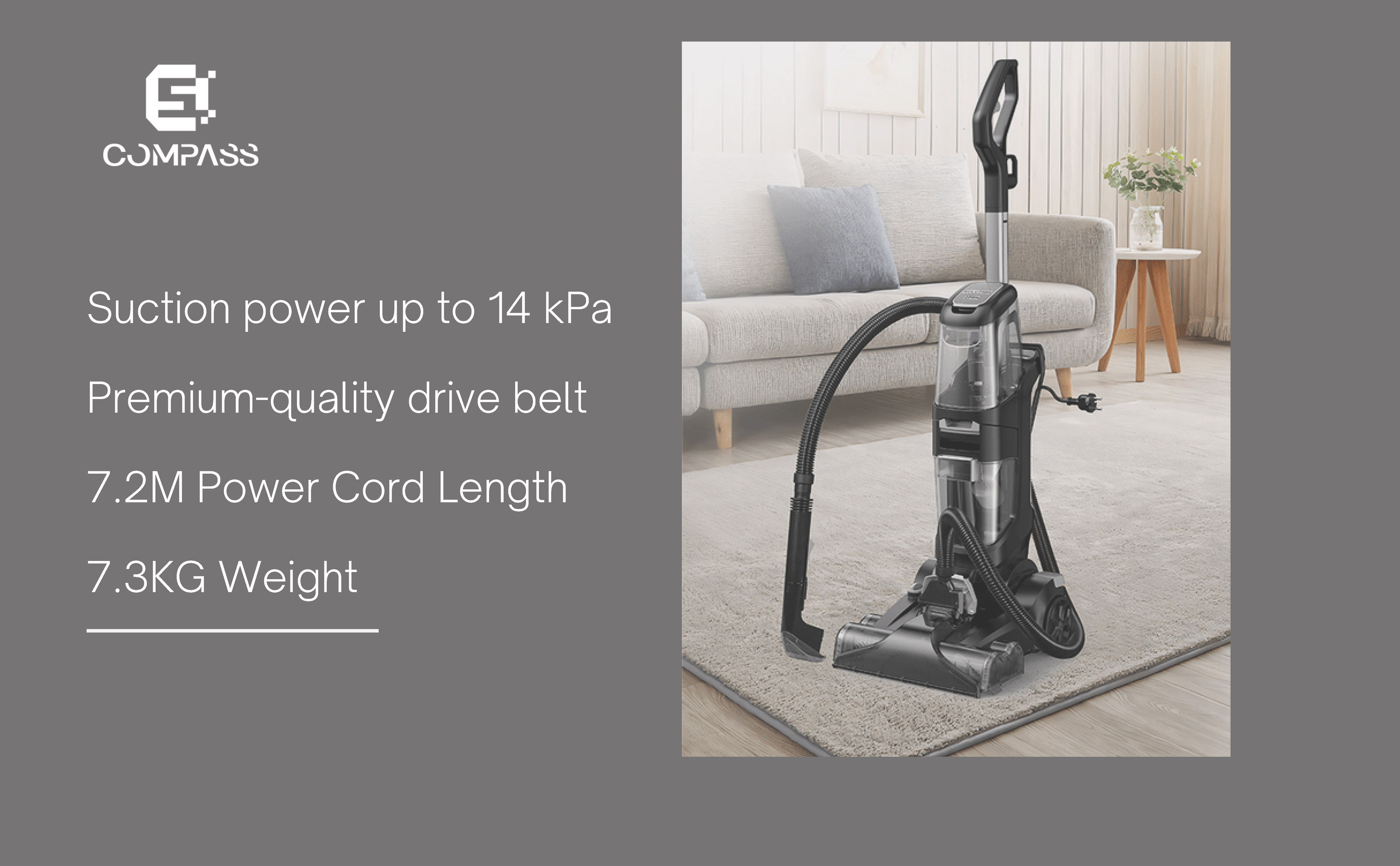 COMPASS Bagless Wet Carpet Vacuum Cleaner With Powerful 2