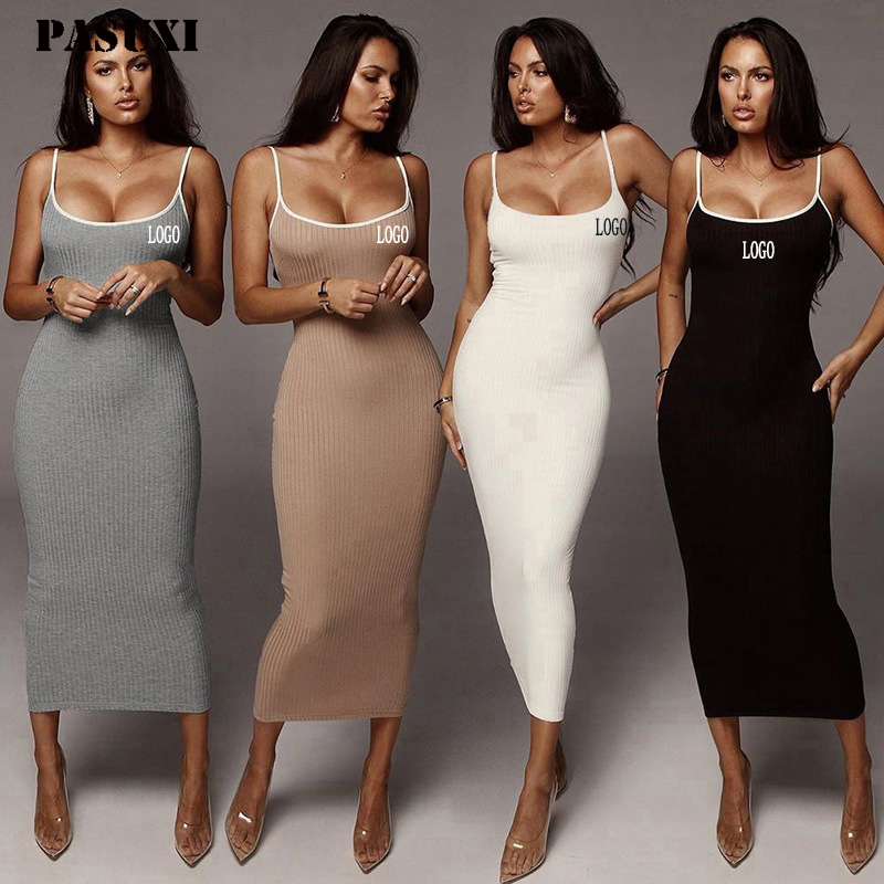 Long Women's Knit Dress with Suspenders