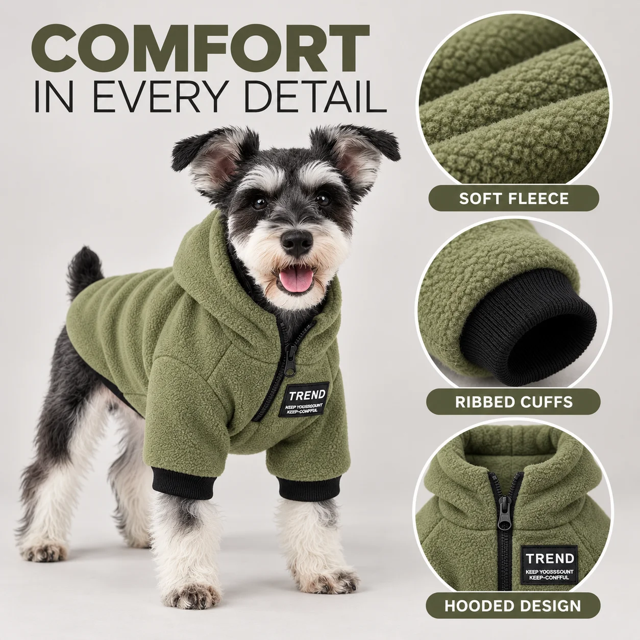 Warmer Fleece-Hundepullover Winter-Sweatshirt mit Teilreißverschluss für Kleine und 4