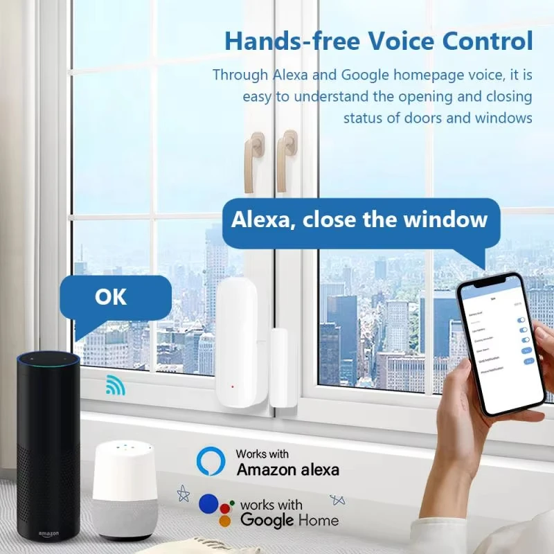 Kabelloser Zigbee-Magnetischer Tür- und Fenstersensor Smart-Home-Diebstahlschutz-Kontaktsensor APP-Push-Benachrichtigung Alarm 4
