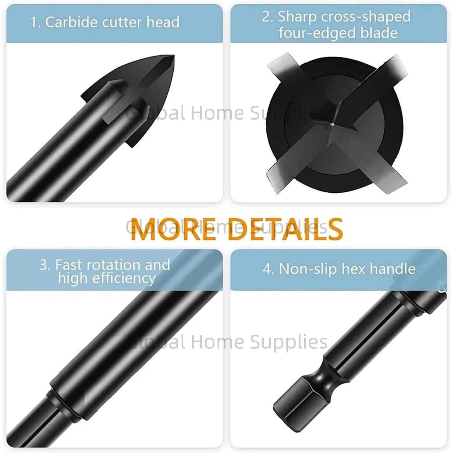 10-Piece Tile Drill Bit Set, Carbide 3