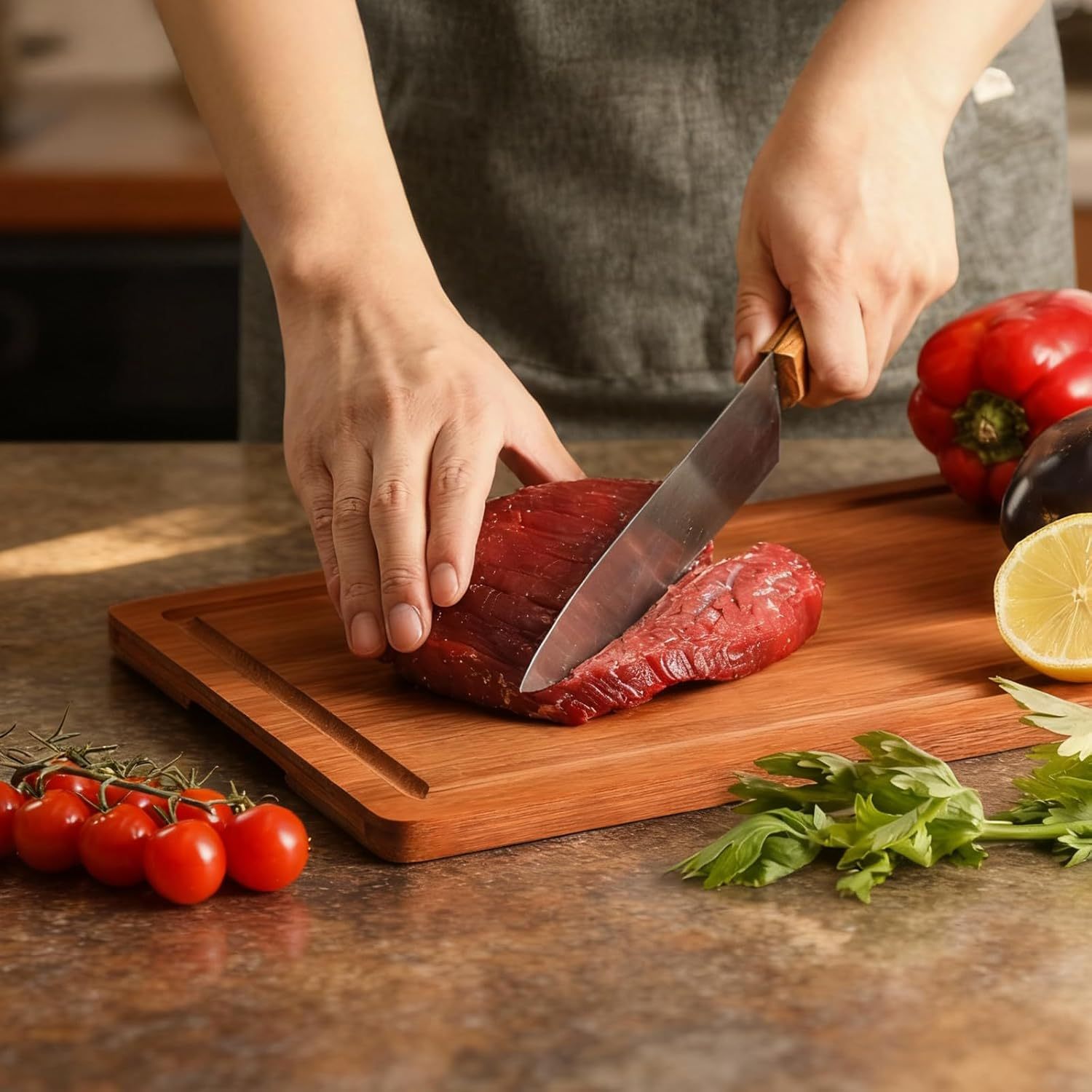 Carbonized Bamboo Cutting Board Set with Handles 3