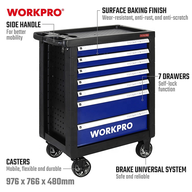 WORKPRO 7 Drawer Tool Box Roller Cabinet Tools 4