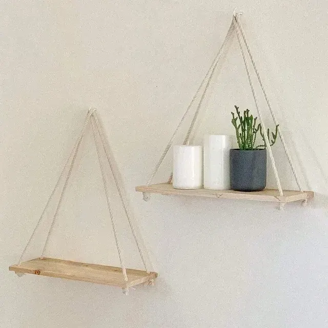 Hanging Wooden Swing with Hemp Rope 4