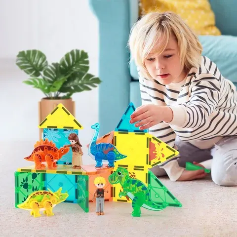 49-Piece Dino 3D Magnetic Building Tiles