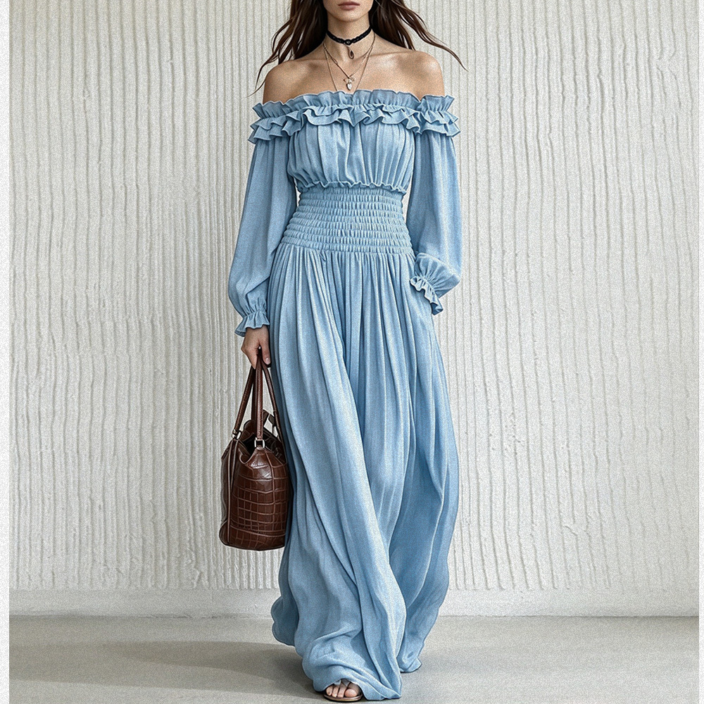 Romantic Off-Shoulder Smocked Maxi Dress
