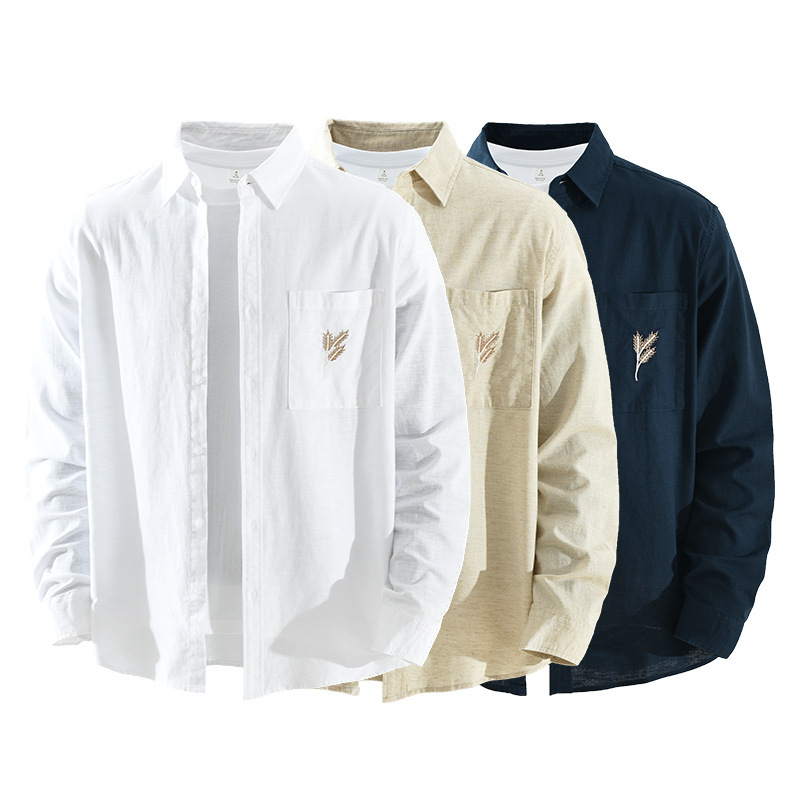 Men's Cotton Linen Shirt With Chest Pocket 2