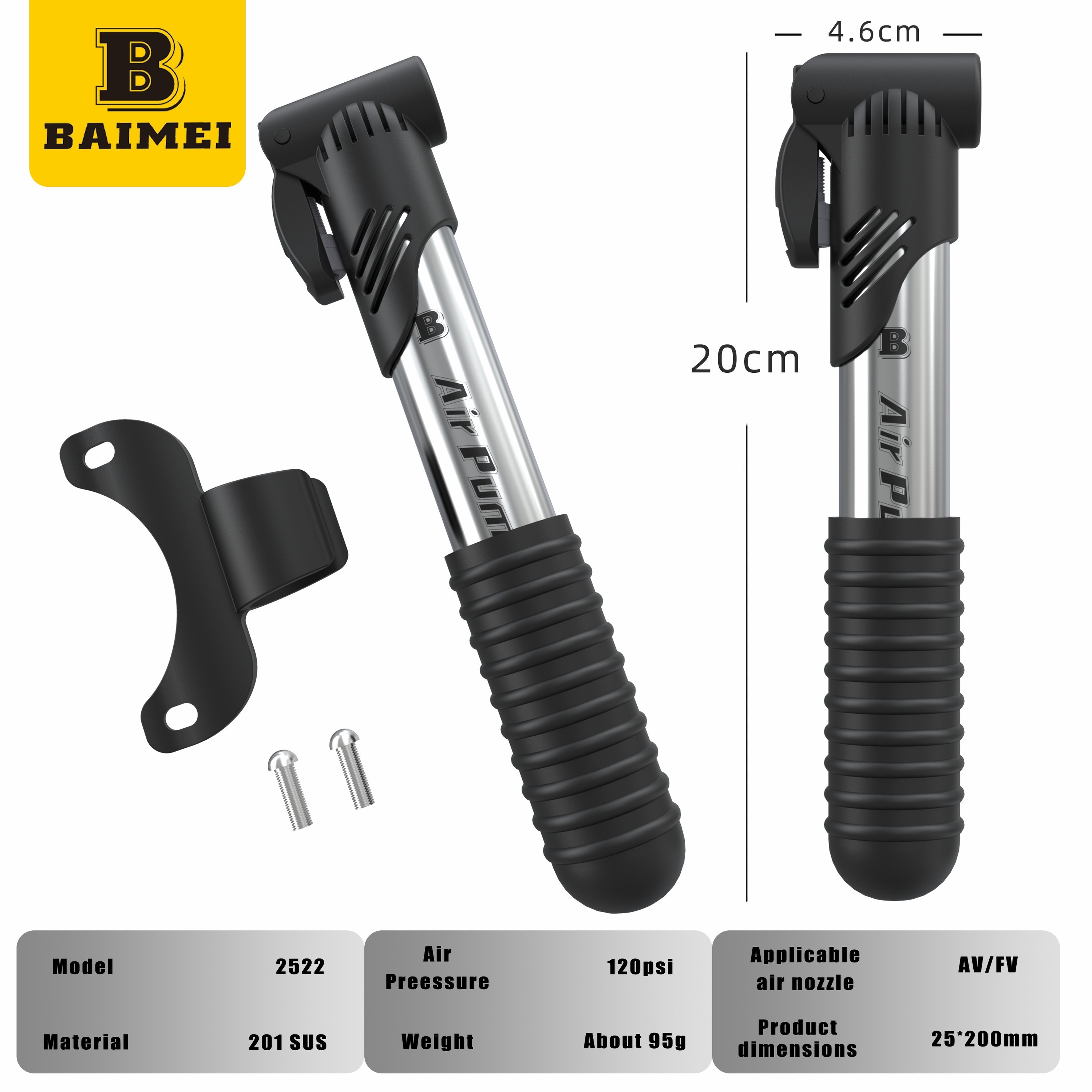 BAIMEI Portable Mini Manual Tire Inflator for Bicycles 2