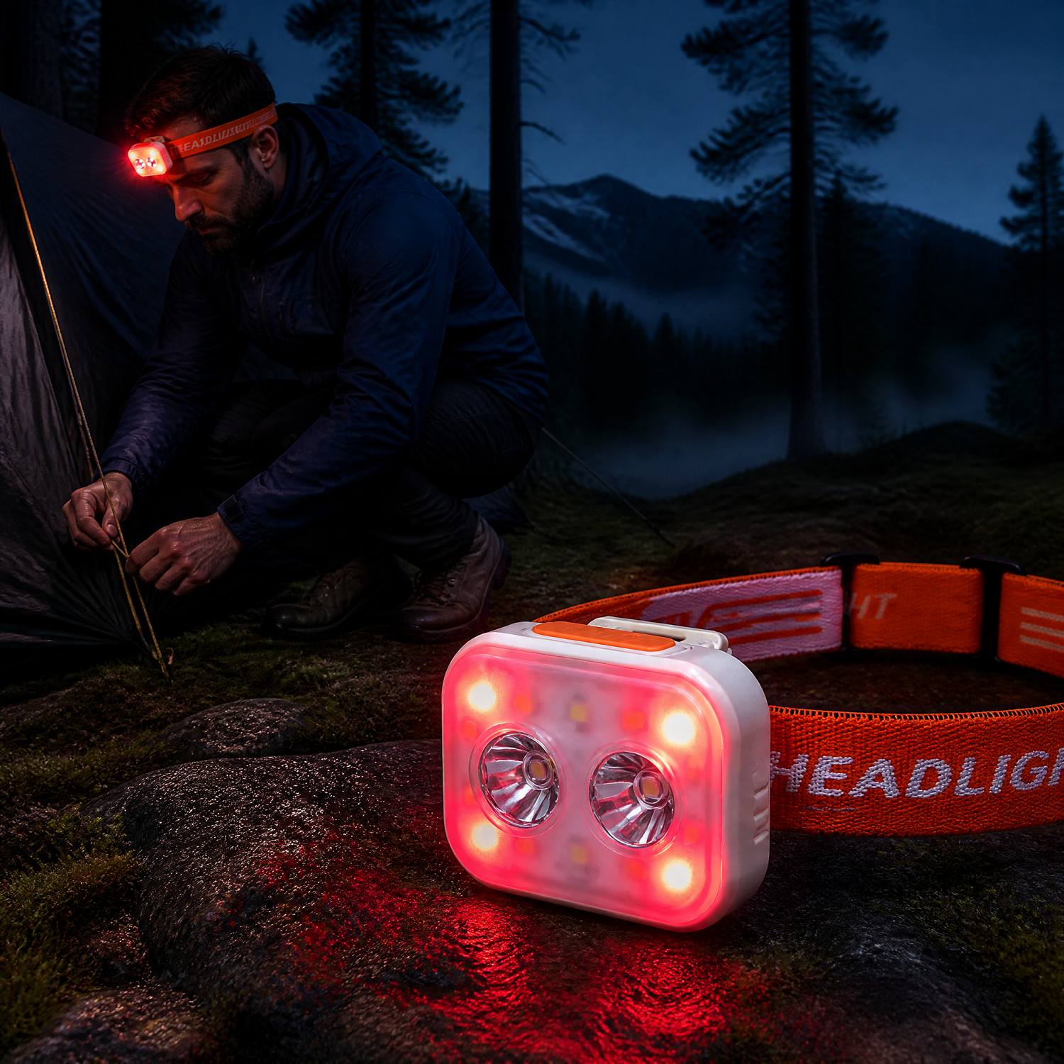 Wasserdichte LED Stirnlampe Rot Blau Wiederaufladbar 2