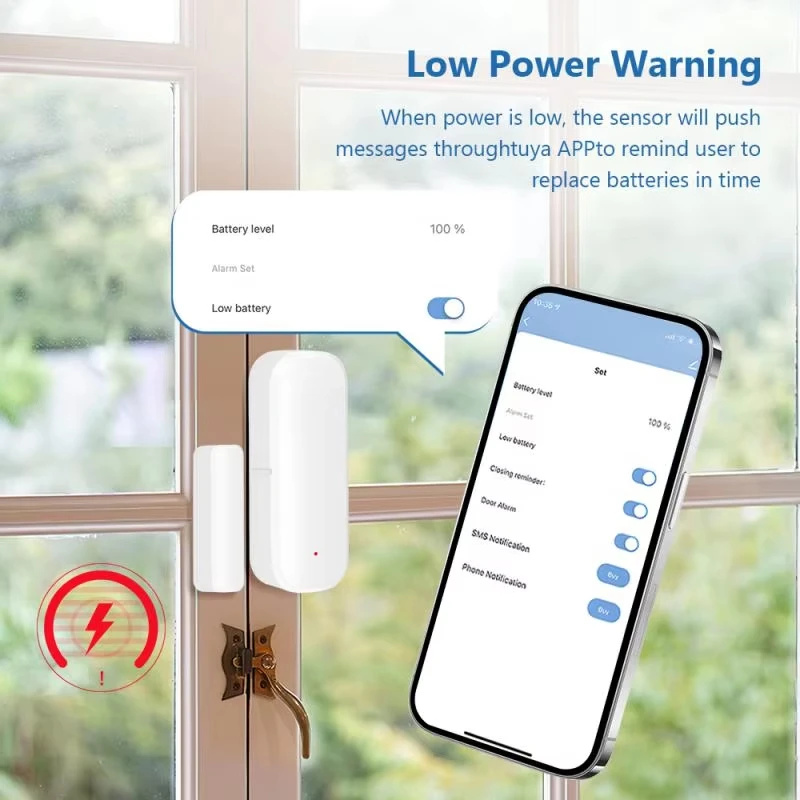 Kabelloser Zigbee-Magnetischer Tür- und Fenstersensor Smart-Home-Diebstahlschutz-Kontaktsensor APP-Push-Benachrichtigung Alarm 3
