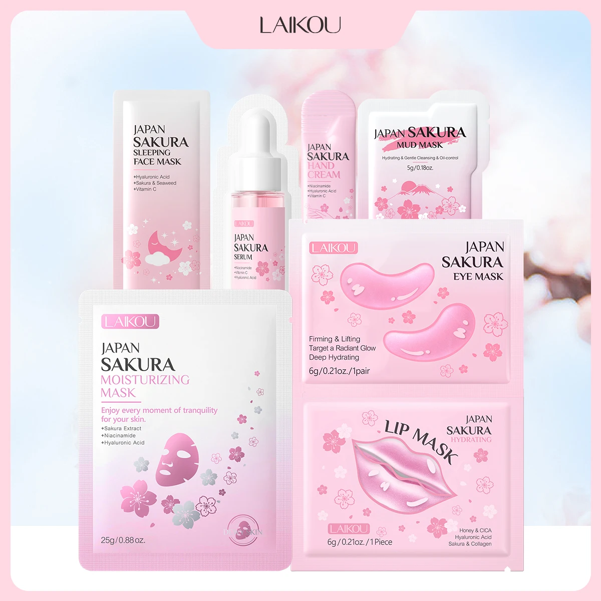 LAIKOU Japan Sakura Hautpflegeset Feuchtigkeitsspendende Lippenmaske Feuchtigkeitsspendend und