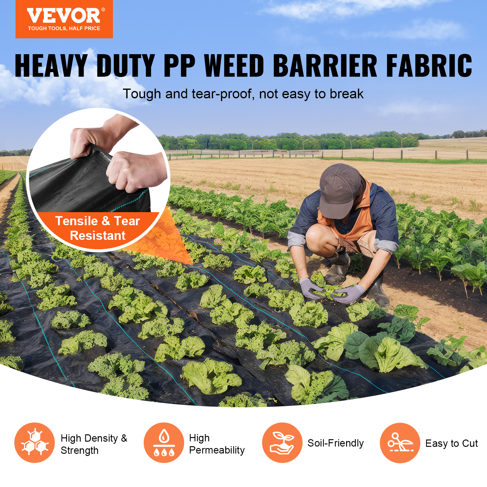 VEVOR 3FTx50FT Premium Heavy Duty Weed Barrier Landscape 2