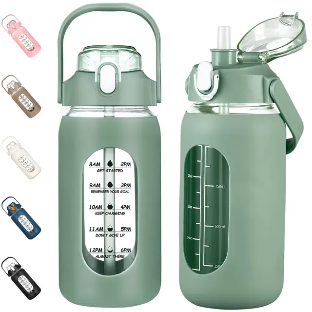 Große Glas-Trinkflasche mit Silikonhülle 2