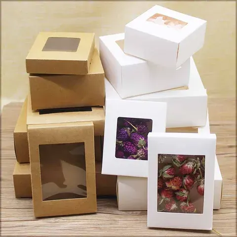 10 Stück DIY Vintage Kraftpapier-Box mit Fenster Papier-Geschenkbox