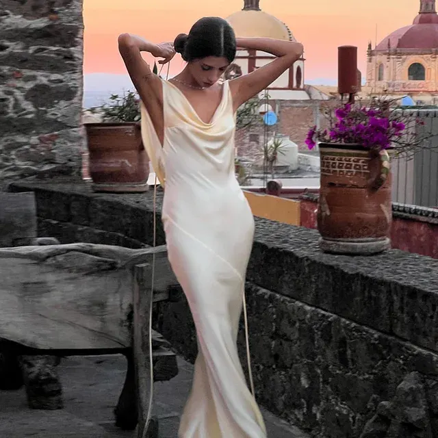 Sleeveless Satin Maxi Dress Spaghetti Straps 3