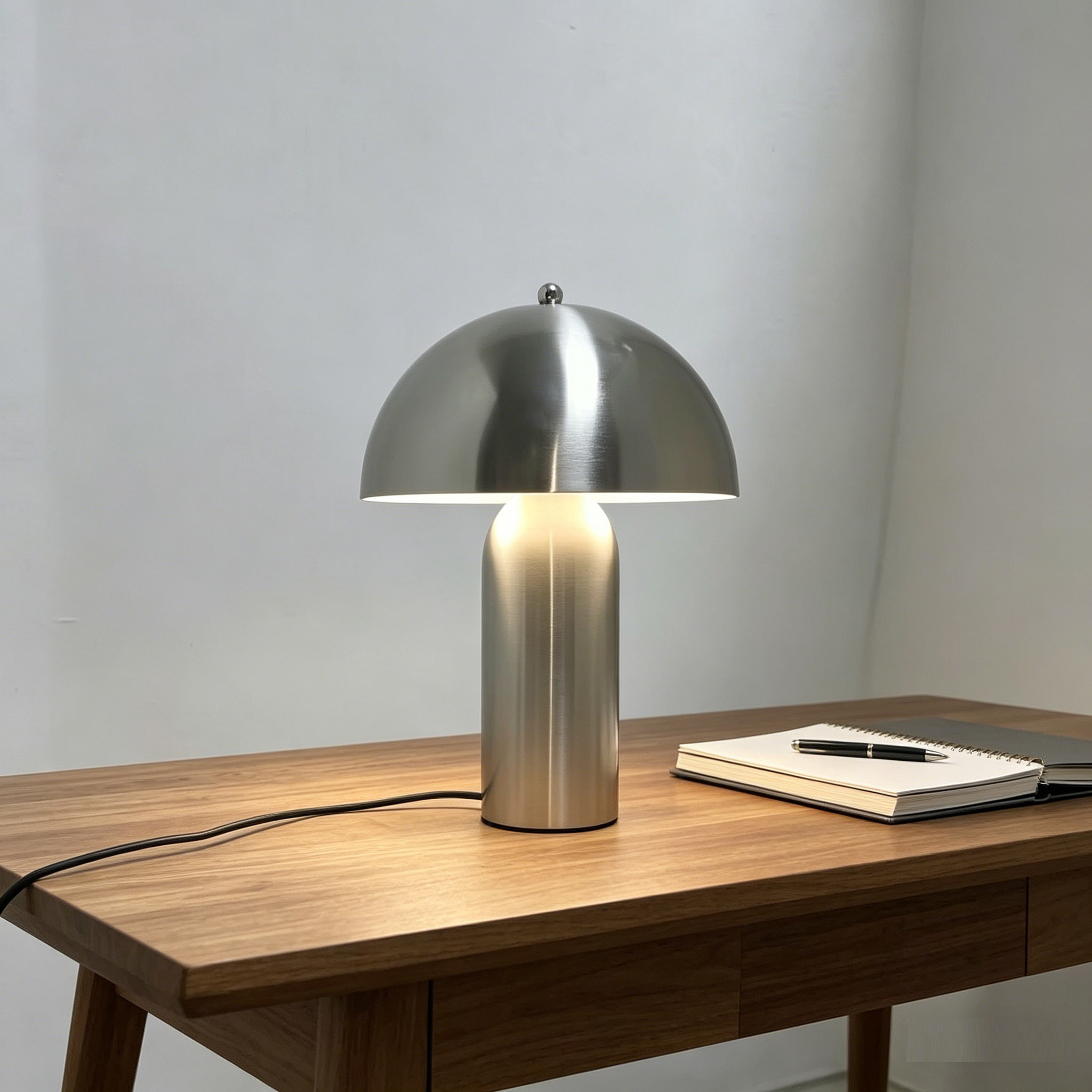 Brushed Nickel Metal Mushroom Table Lamp 3
