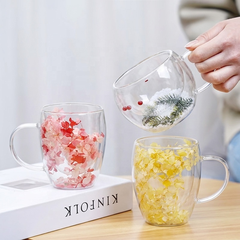 Christmas Double Wall Tea Glass with Dried Flower 2