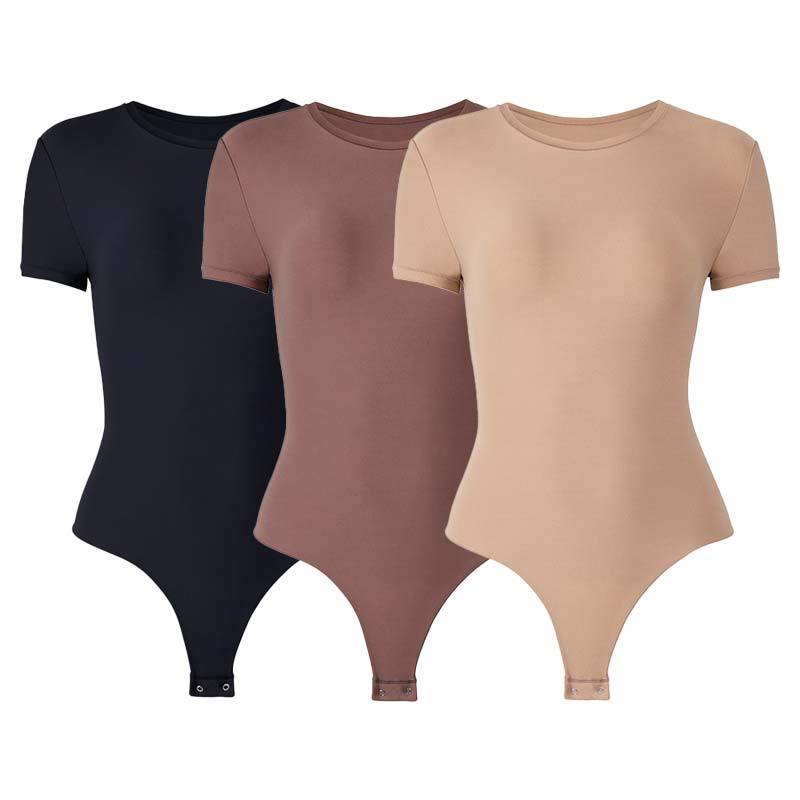 Round Neck Short Sleeve T Shirt Bodysuit Summer