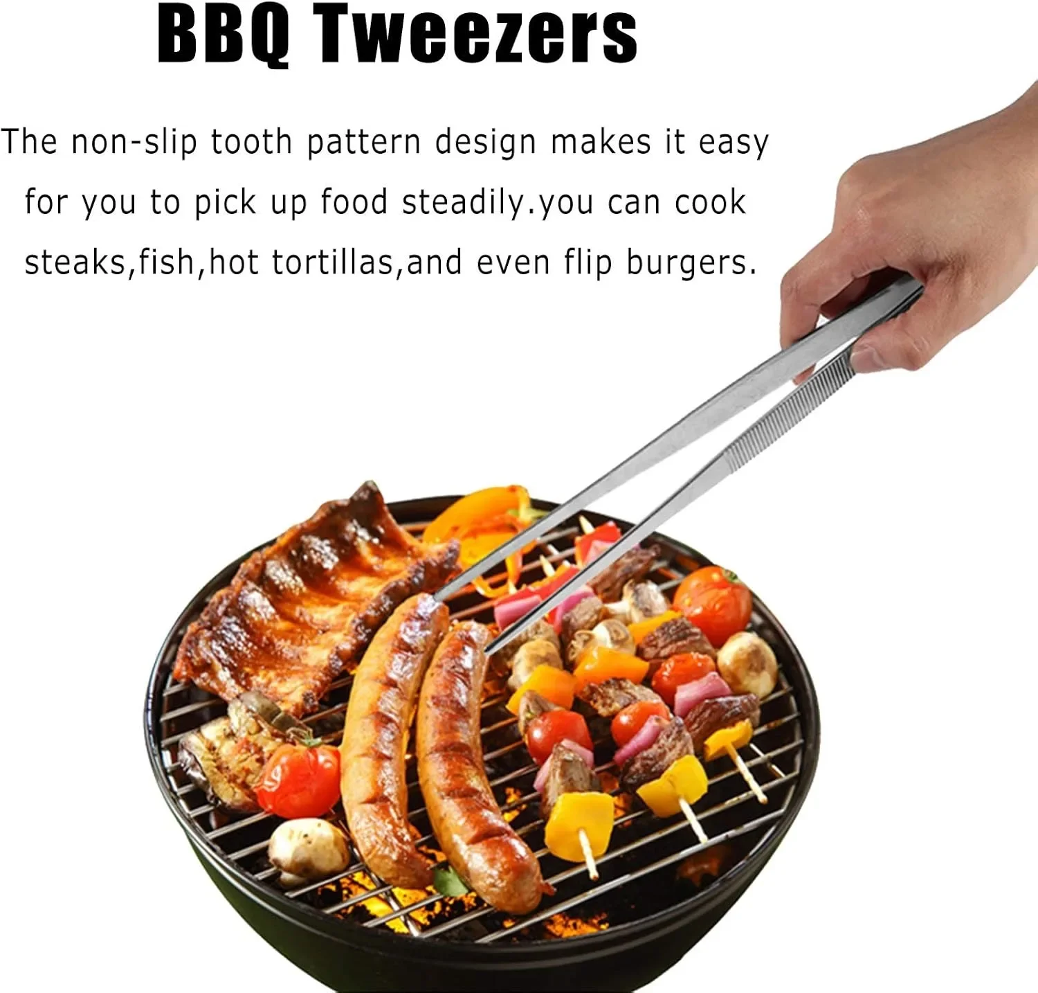 Long Stainless Steel Toothed BBQ Tongs 4