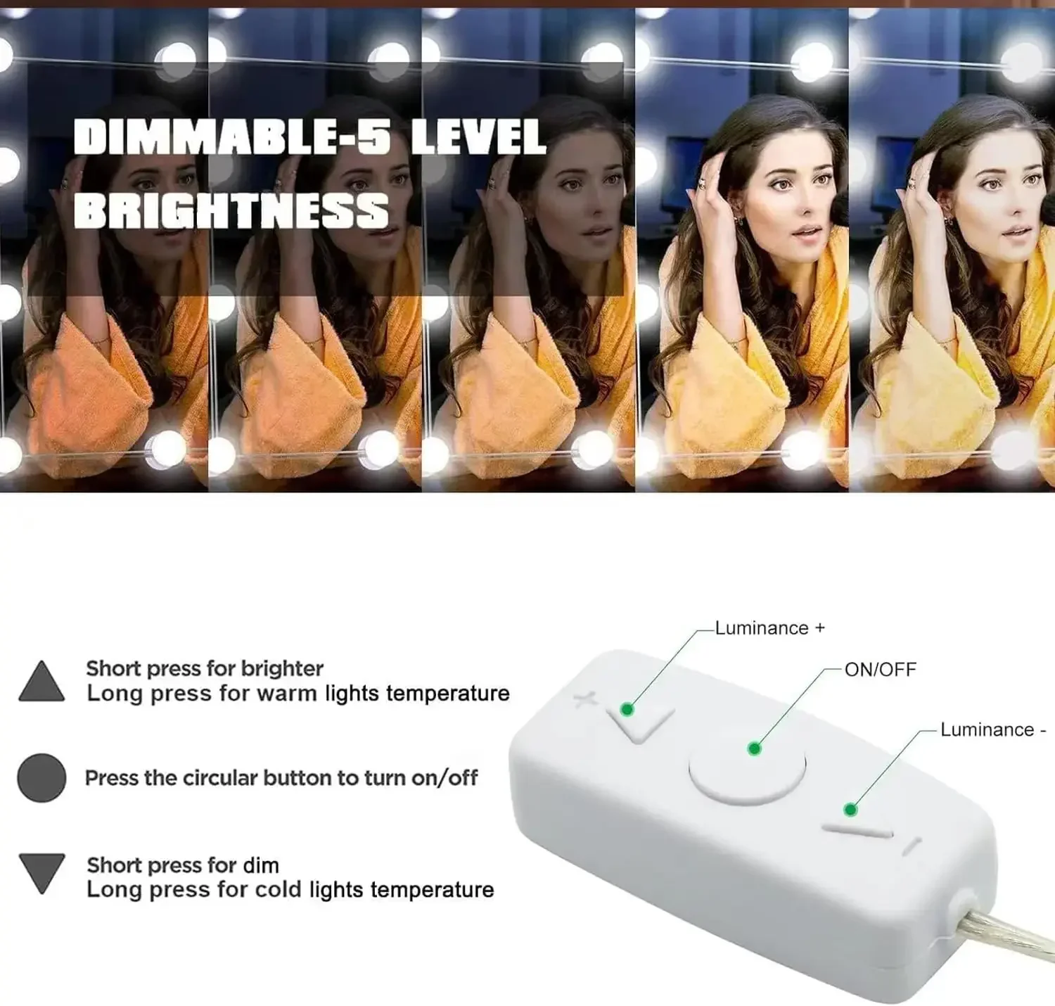 Abnehmbare 10-LED-Glühbirnen Professionelle Make-up-Spiegellampe USB-Stromversorgung Kosmetikspiegelleuchte Hollywood-Schminktisch Schminktischleuchten 3