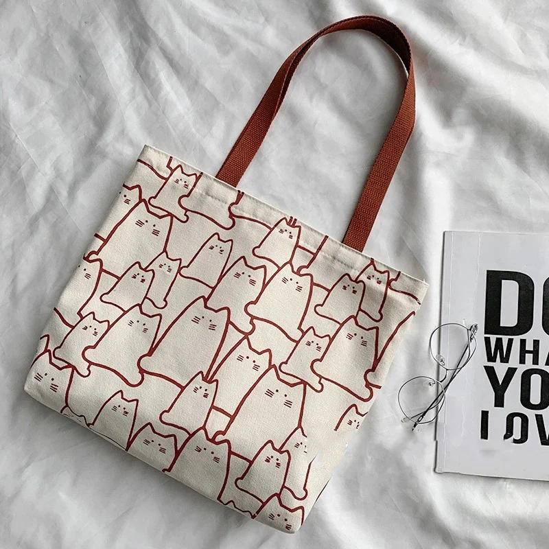 Canvas-Taschen Handtasche für Damen Shopper Süße Katze Tragetasche 3