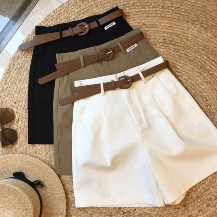 Summer Slim-looking Shorts With Belt Women's Short Pants